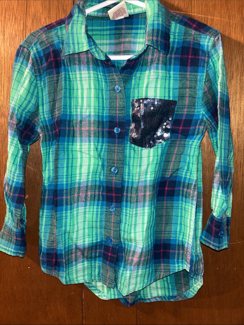 5/$20Arizona | Plaid Button-Down Shirt with Sequin Pocket